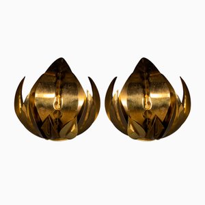 Mid 20th Century French Brass Sconces attributed to Maison Jansen, 1970s, Set of 2