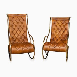 20th Century British Leather Rocking Chairs, 1950s, Set of 2