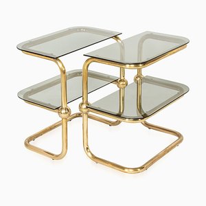 20th Century Brass & Smoked Glass Side Tables, 1970s, Set of 2