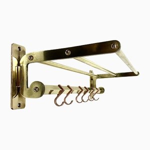 Antique Two Tone Brass Wall Coat Rack, 1930s