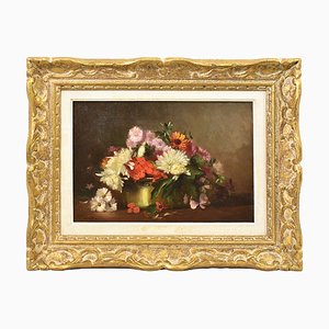 Still Life with Flowers, 19th Century, Oil on Canvas, Framed