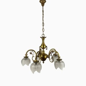 Vintage Frosted Glass and Gilt Brass Chandelier