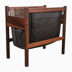 Danish Magazine Rack in Rosewood and Leather, 1960