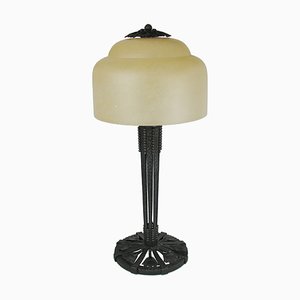 Art Deco Ginkgo Leaves Table Lamp in Wrought Iron by Edgar-William Brandt