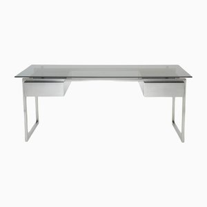 Desk in Brushed Steel and Smoked Glass by Patrice Maffei for Kappa, 1970