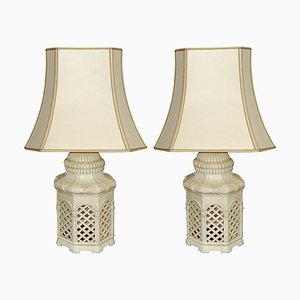 Mid-Century Table Lamps in Ivory Glazed Terracotta, Italy, 1970s, Set of 2