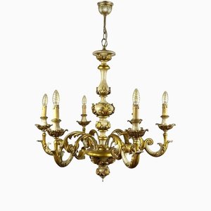 Large Antique Carved Giltwood Chandelier, Italy, 1930s