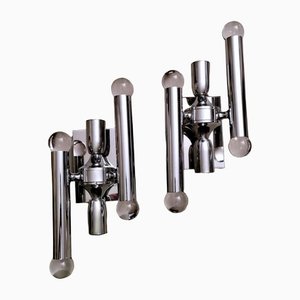 Italian Space Age Wall Sconces in Chrome-Plated Brass, Set of 2