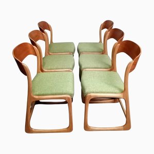 French Bèmole Chairs in Curved Wood from Walter Baumann, Set of 6