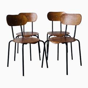 Industrial Metal and Plywood Dining Chairs, 1970s, Set of 4