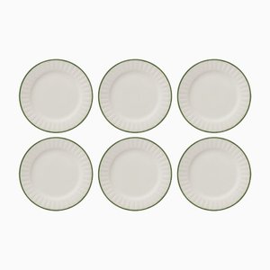 White & Green Wicker Plates from Este Ceramiche, Set of 6