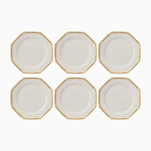 Piatti bianchi con bambù dorato di Este Ceramiche, set di 6