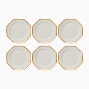 White Plates with Gold Bamboo from Este Ceramiche, Set of 6