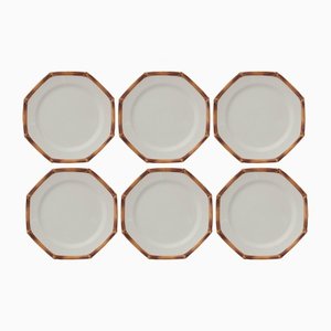 White Plates with Bamboo from Este Ceramiche, Set of 6