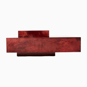 Table Basse en Parchemin de Chèvre Rouge et Acier par Aldo Tura, 1960