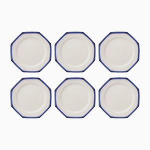 Piatti bianchi in bambù blu di Este Ceramiche, set di 6