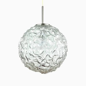 Modern Spherical Textured Glass Chandelier with Brass Fittings