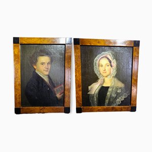 Portraits of Man & Woman, Early 19th Century, Oil on Canvas, Framed, Set of 2