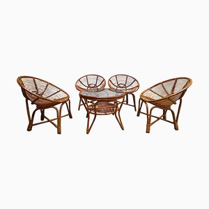 Bamboo & Cane Living Room Set, Italy, 1960s, Set of 5