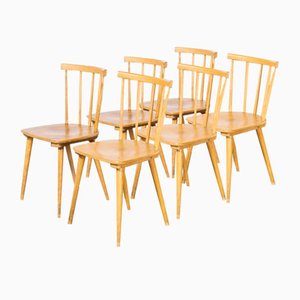 French Slim Stick Back Dining Chairs, 1950s, Set of 6