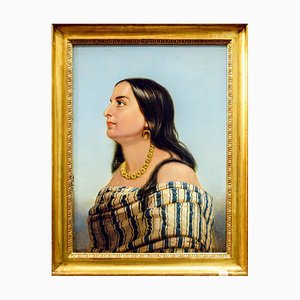 Portrait of Anita Garibaldi, Original Oil on Glass, Late 19th-Century