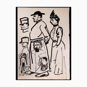 Characters, Drawing in Black Marker, Early 20th-Century