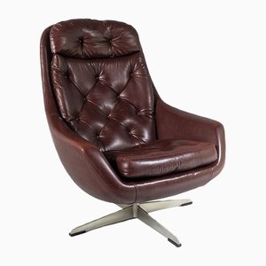 Mid-Century Swivel Egg Chair in Brown Faux Leather, 1960s