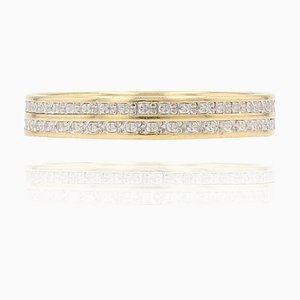 18 Karat Yellow White Gold Chiseled Double Row Wedding Ring