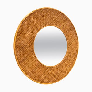 Contemporary Italian Rattan Round Mirror
