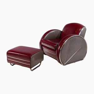 Art Deco Streamline Club Chair and Ottoman by Donald Deskey, Set of 2