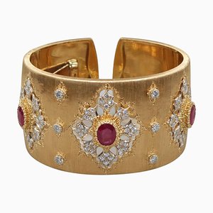 Cuff Bracelet with Rubies and Diamonds by Mario Buccellati, 1980s