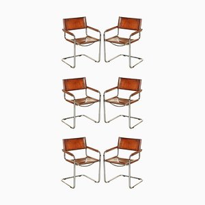 Vintage Brown Leather B34 Dining Armchairs by Marcel Breuer for Fasem, Set of 6