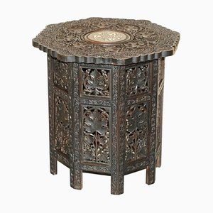 Antiker achteckiger klappbarer birmanischer Hartholz Beistelltisch