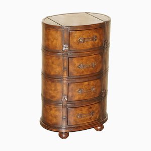 Brown Leather Oval Tallboy Chest of Drawers with Luggage Style Straps