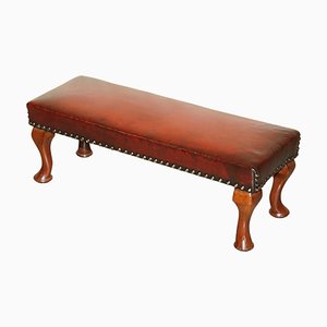 Antique Hand Dyed Bordeaux Leather Tufted Footstool