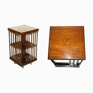 Vintage Sheraton Revival Mahogany & Satinwood Revolving Bookcase End Table