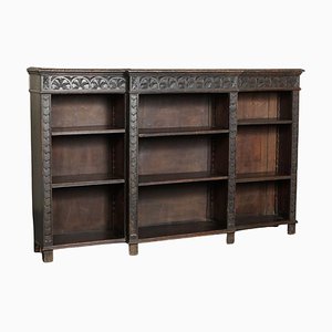 Early Victorian Carved Jacobean Oak Revival Breakfront Bookcase