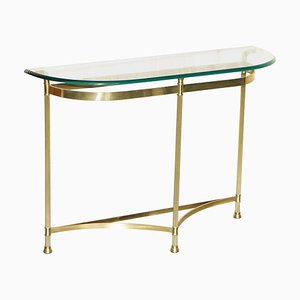 Mid-Century Italian Modern Brass & Glass Demi Lune Console Table, 1950s