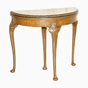 Table Console Extensible Demi-Lune Antique en Loupe de Noyer, 1900s