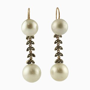 9 Karat Rose Gold and Silver Dangle Earrings, Set of 2