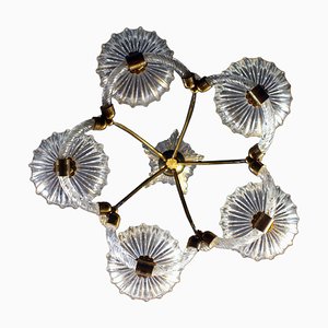 Art Deco Brass Mounted Murano Glass Chandelier from Ercole Barovier, 1940s