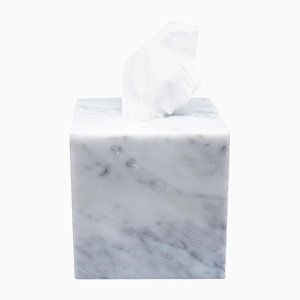 Handmade Squared Tissues Cover Box in White Carrara Marble from Fiam