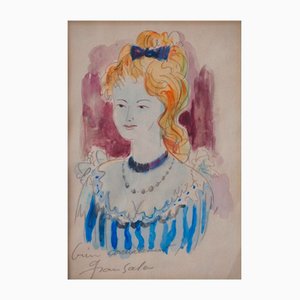 Emilio Grau Sala, Jeune Femme Blonde, Aquarelle Originale