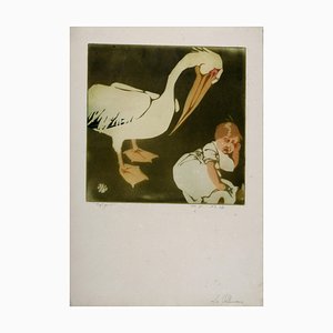 Victor Mignot, Le Pelican, 1910 Original Etching & Aquatint on Vergé Paper
