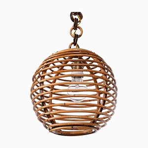 Mid-Century French Riviera Bamboo and Rattan Spherical Lamp, Italy, 1960s