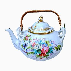 Antique French Teapot with Botanical Flowers, 1800s