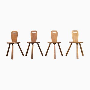 Vintage Brutalist Chairs in Solid Oak, Set of 4