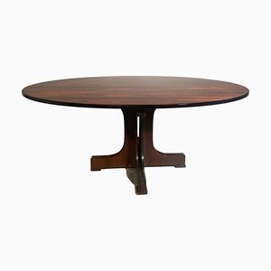 Ovaler Esstisch mit Holz Furnier Tischplatte und Skulpturalem Holz Gestell