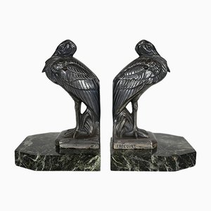 Art Deco Heron Buchstützen von Maurice Frécourt, 1920er, 2er Set