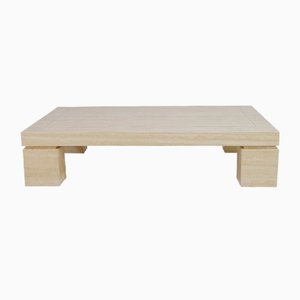 Large Travertine and Brass Coffee Table